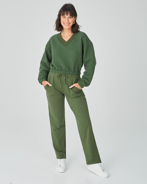 Blusão Cropped Feminino Barra Elástica Em Malha Relevo