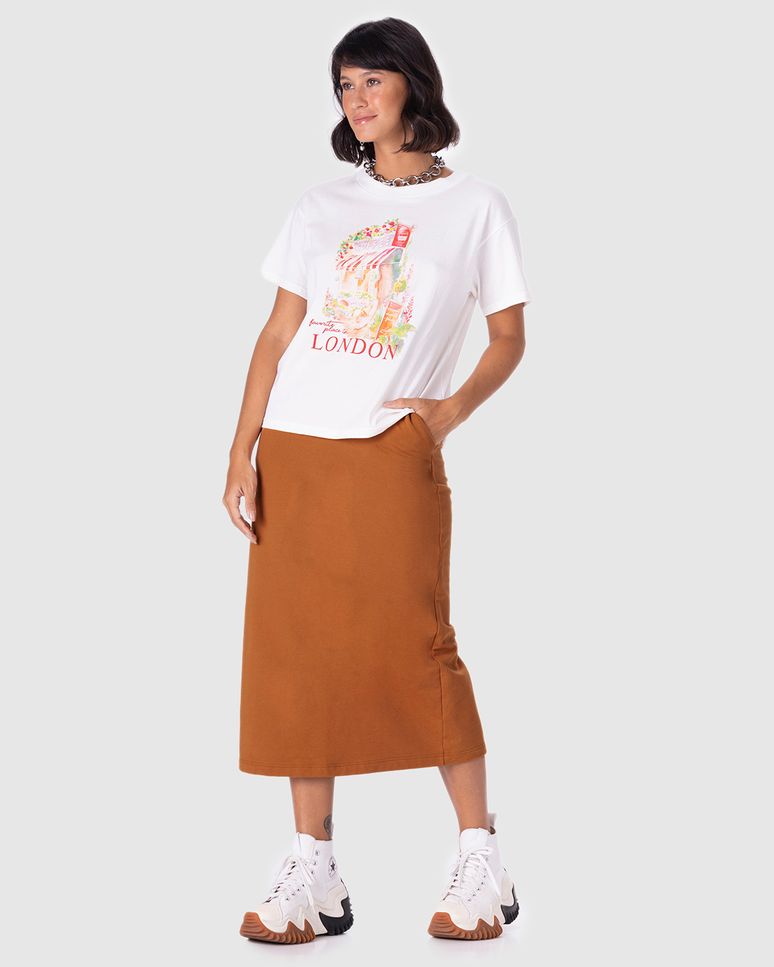 Saia Midi Feminina Fenda Costas Em Moletom Stretch Flanelado