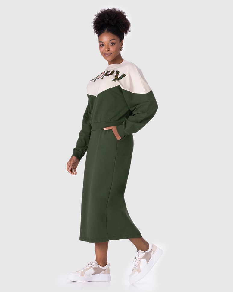 Saia Midi Feminina Fenda Costas Em Moletom Stretch Flanelado