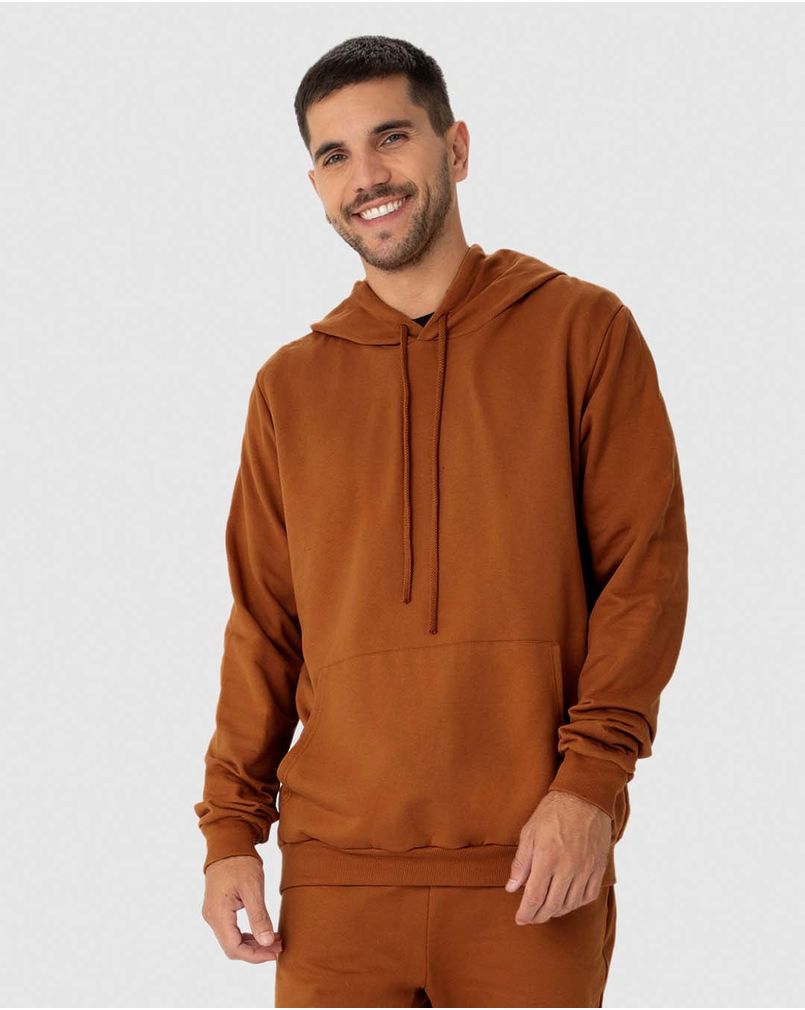 Conjunto Masculino Blusão Com Capuz Em Moletom Flanelado MARROM