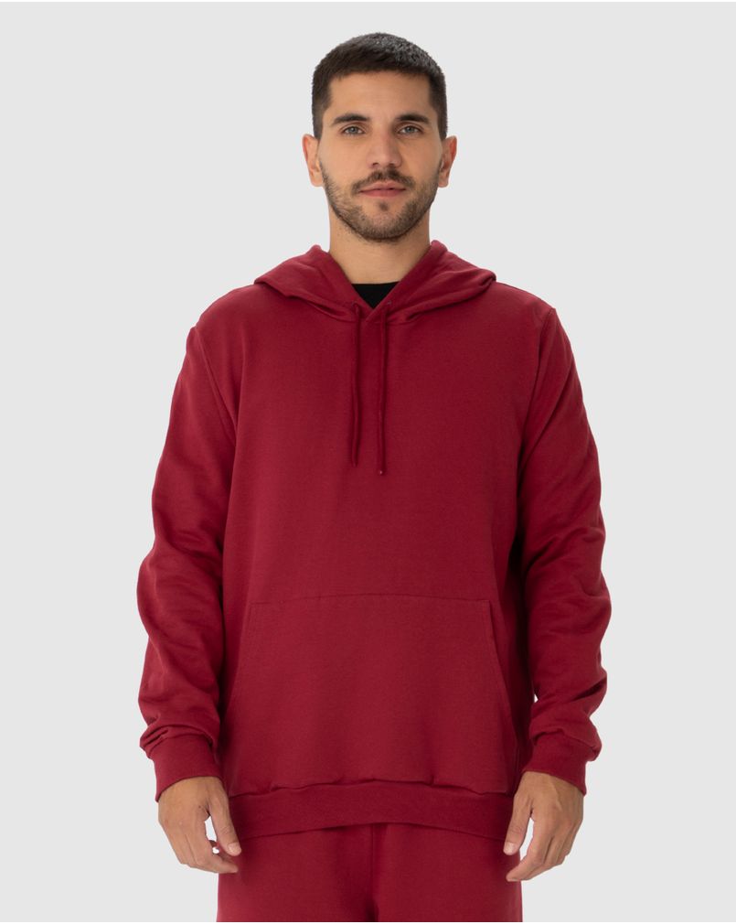 Conjunto Masculino Blusão Com Capuz Em Moletom Flanelado VERMELHO