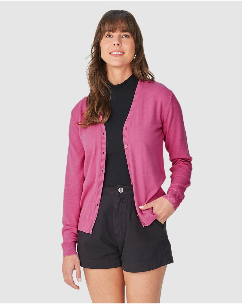 Cardigan Básico Feminino Decote V Em Tricô ROSA - Malwee