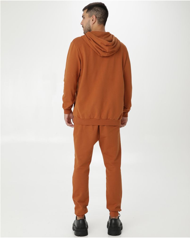 Conjunto Masculino Blusão Com Capuz Em Moletom Flanelado MARROM