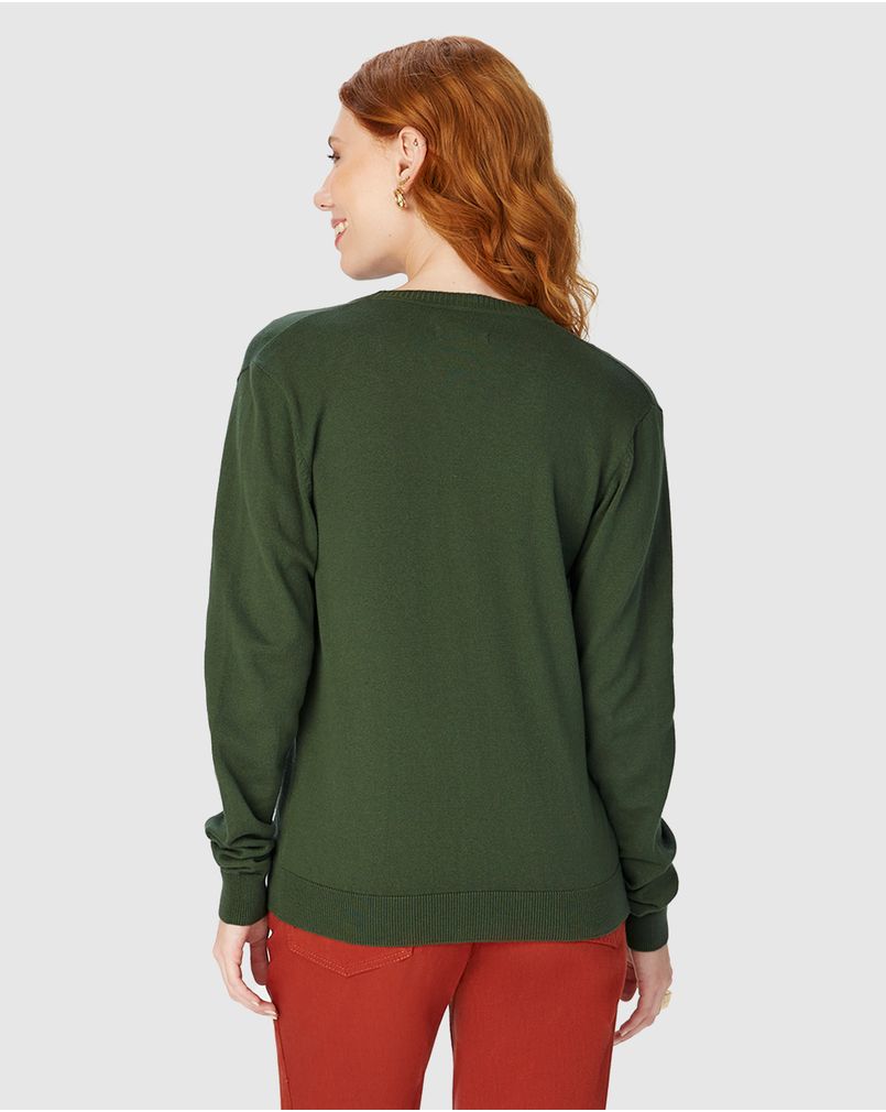 Cardigan Básico Feminino Decote V Em Tricô VERDE - Malwee