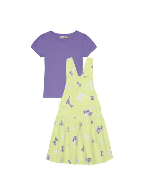 Conjunto Menina Salopete Estampada Em Algodão Stretch - Carinhoso