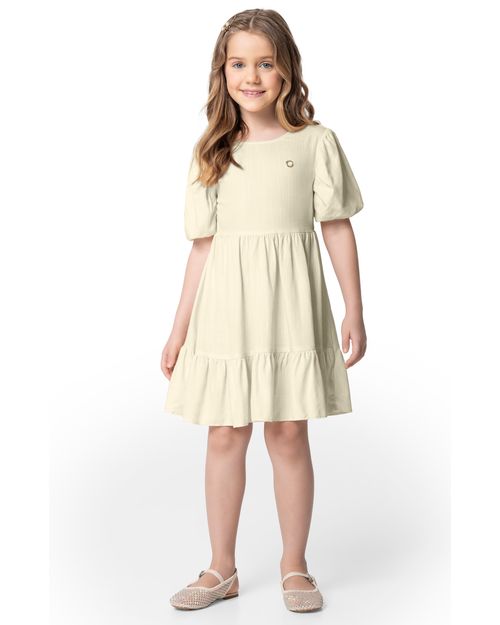 Vestido Menina Manga Bufante Em Viscolinho - Carinhoso