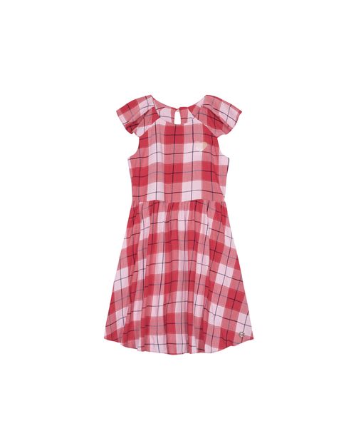 Vestido Menina Estampa Xadrez Manga Curta Em Viscose - Carinhoso