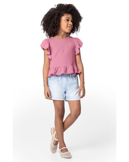 Blusa Menina Cropped Com Babados Em Malha Texturizada - Carinhoso
