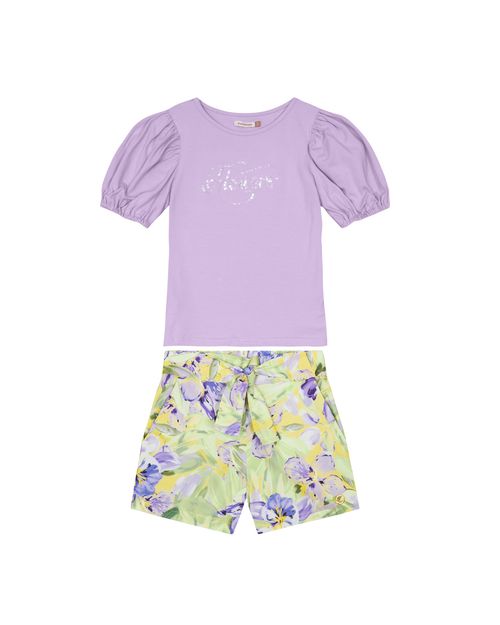 Conjunto Menina Blusa Bordado Flowers Lantejoulas Em Algodão - Carinhoso