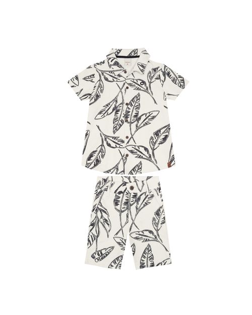 Conjunto Menino Camisa E Bermuda Estampada Em Moletinho Linho - Carinhoso