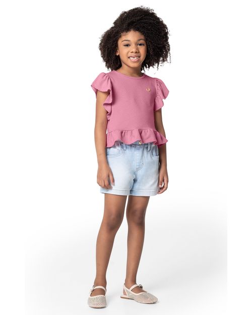 Blusa Menina Cropped Com Babados Em Malha Texturizada - Carinhoso