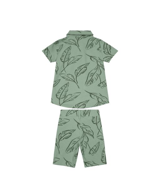 Conjunto Menino Camisa E Bermuda Estampada Em Moletinho Linho - Carinhoso