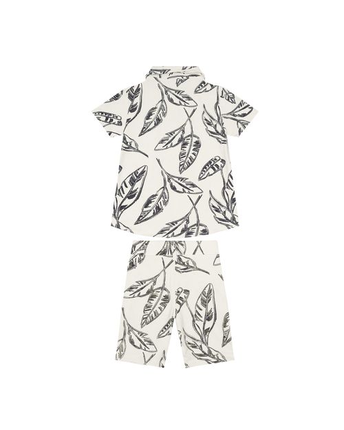 Conjunto Menino Camisa E Bermuda Estampada Em Moletinho Linho - Carinhoso