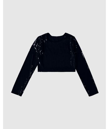 Blusa Cropped Menina Manga Longa Em Malha Paetê Malwee Kids