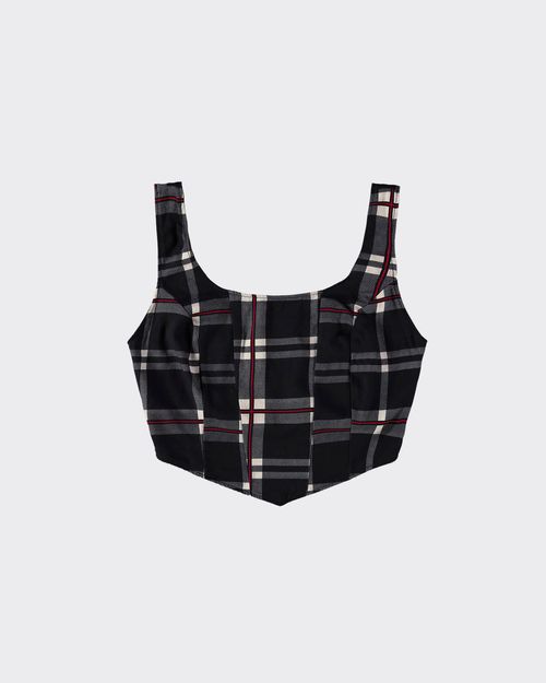 Blusa Cropped Corset Feminina Xadrez Em Viscose - ENFIM