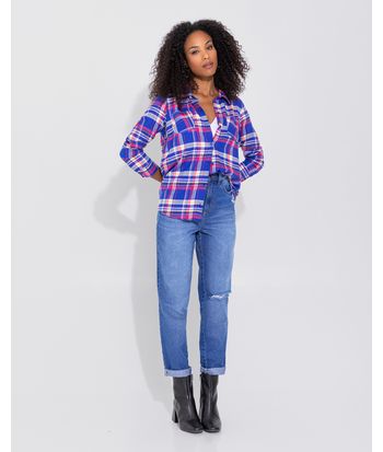 Camisa Feminina Alongada Xadrez Com Bolso Em Viscose Flanelada - ENFIM