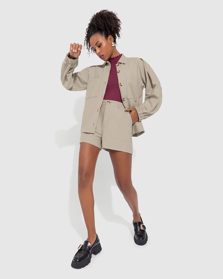 Shirt Jacket Feminina Manga Ampla Em Moletom Sarjado - ENFIM
