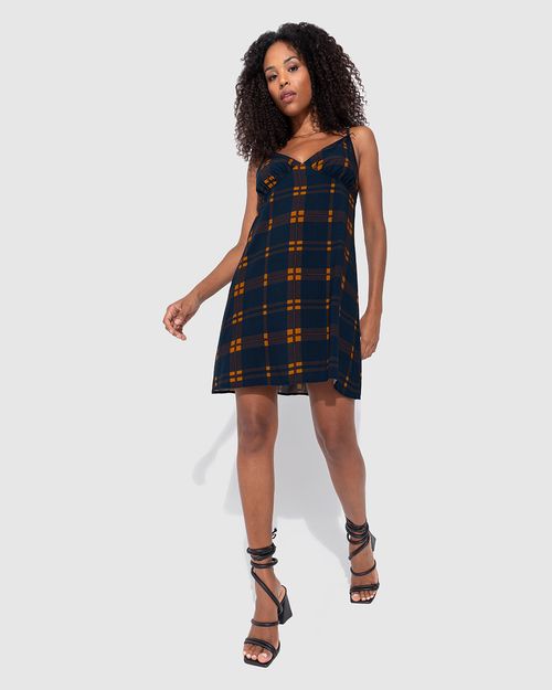 Vestido Feminino Evasê Xadrez Decote V Em Viscose - ENFIM
