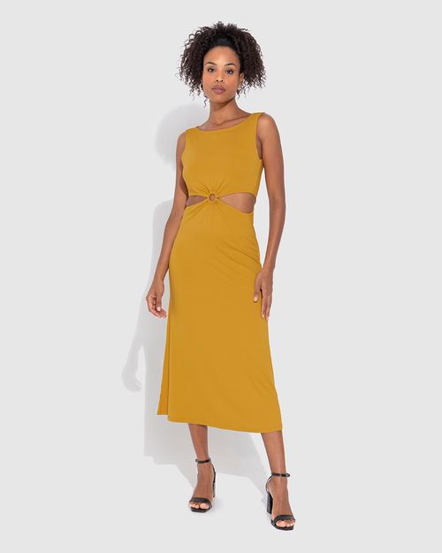 Vestido Midi Feminino Detalhe Vazado Em Viscose Stretch - ENFIM