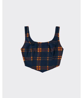 Blusa Cropped Corset Feminina Xadrez Em Viscose - ENFIM