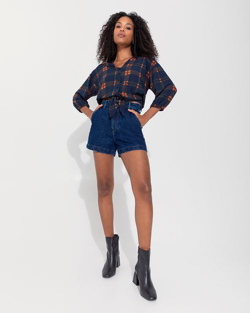 Camisa Feminina Xadrez Com Amarração Frontal Em Viscose - ENFIM