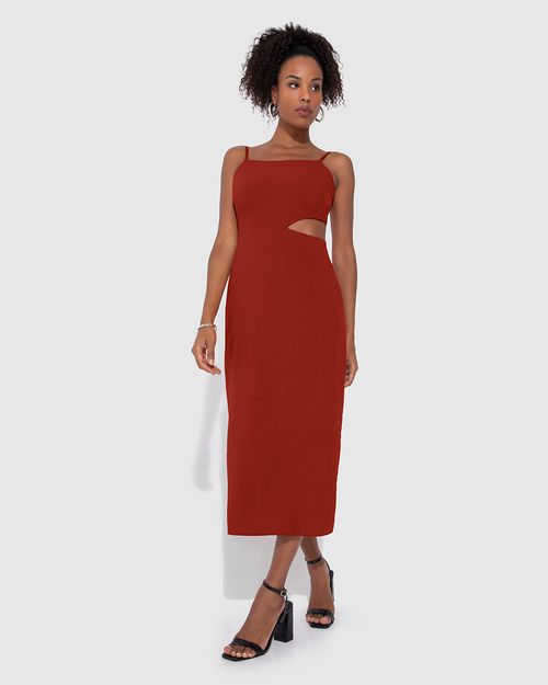 Vestido Midi Feminino Decote Reto Fenda Costas Em Viscose - ENFIM