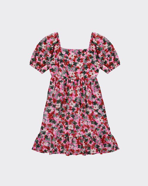 Vestido Feminino Evasê Floral Decote Reto Em Viscose - ENFIM