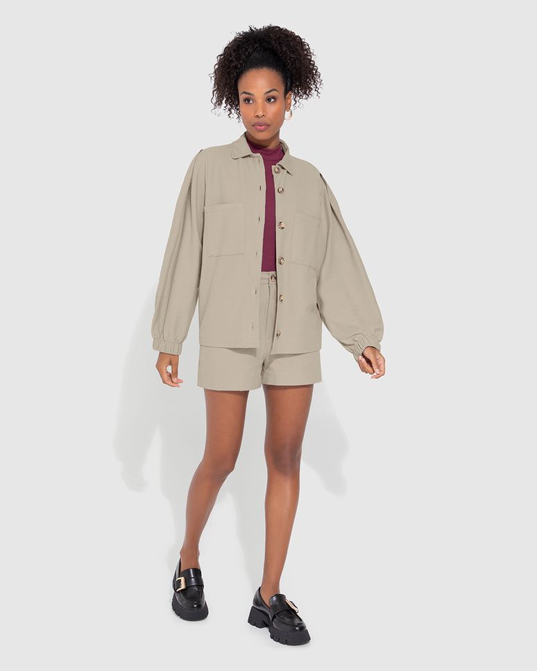 Shirt Jacket Feminina Manga Ampla Em Moletom Sarjado - ENFIM