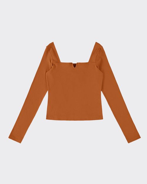 Blusa Feminina Decote Quadrado Manga Longa Em Ribana - ENFIM
