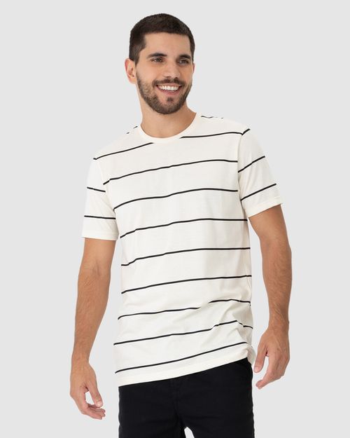 Camiseta Masculina Regular Listrada Em Algodão