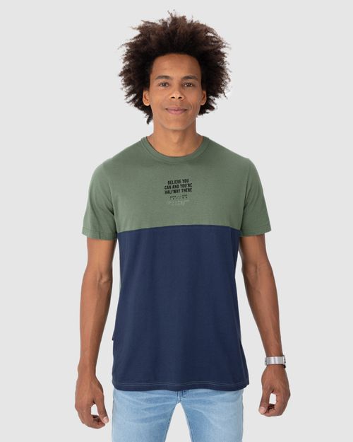 Camiseta Masculina Bicolor Estampa Lettering Em Algodão