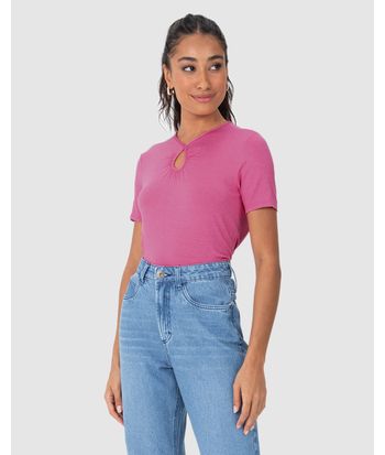 Blusa Feminina Decote Com Abertura Em Malha Viscolinho Stretch