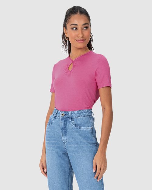 Blusa Feminina Decote Com Abertura Em Malha Viscolinho Stretch