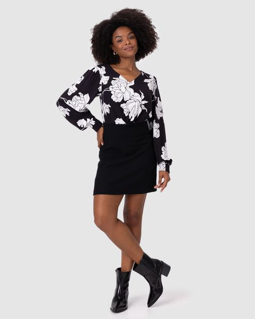 Saia Reta Feminina Cintura Alta Em Malha Tweed