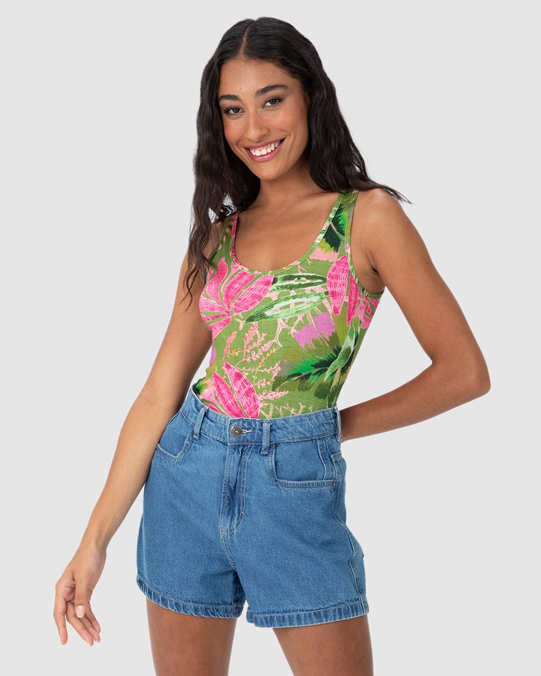 Regata Justa Feminina Estampada Em Viscose Stretch