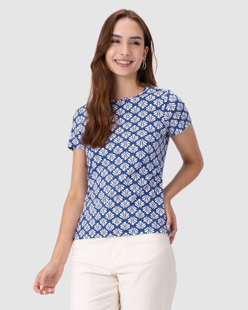 Blusa Feminina Estampada Decote Redondo Em Viscose Stretch