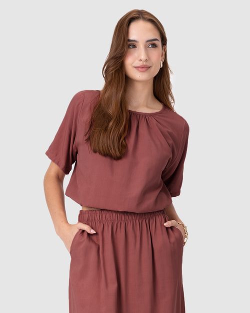 Blusa Cropped Feminina Barra Com Elástico Em Viscose