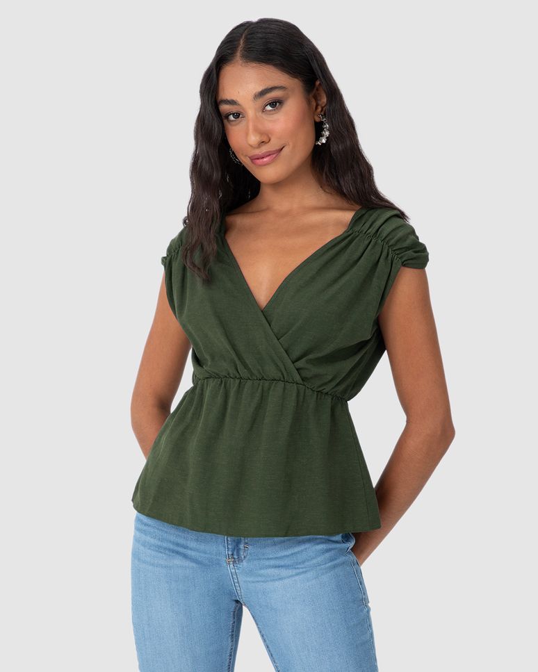 Blusa Bata Feminina Decote Transpassado Em Viscolinho