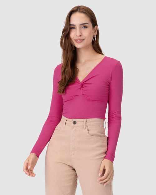Blusa Justa Feminina Decote Com Torção Em Malha Viscose Canelada