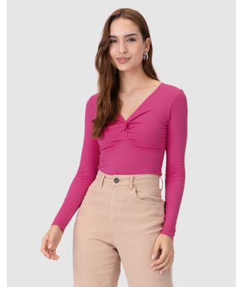 Blusa Justa Feminina Decote Com Torção Em Malha Viscose Canelada