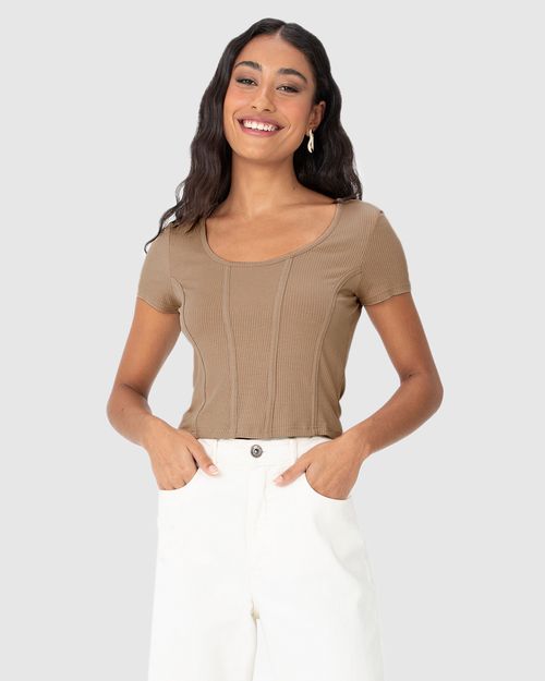 Blusa Cropped Feminina Corset Em Malha Viscose Canelada
