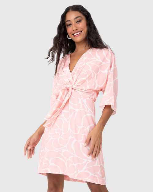 Vestido Feminino Decote V Amarração Frontal Em Viscose