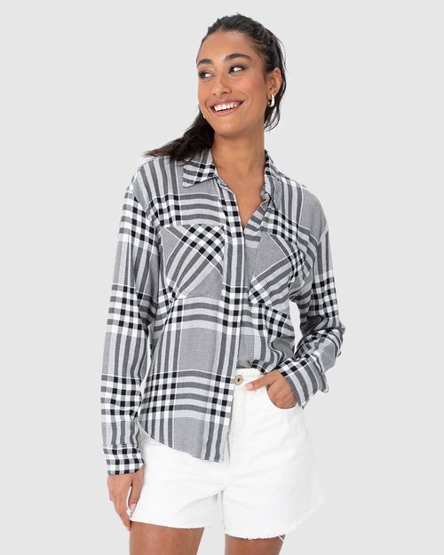 Camisa Feminina Alongada Xadrez Em Viscose Flanelada