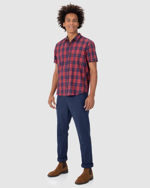 Camisa Masculina Xadrez Manga Curta Em Tricoline