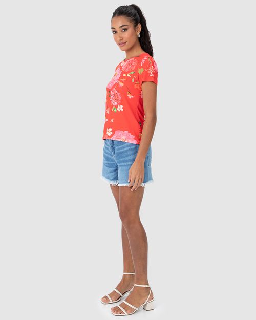 Blusa Feminina Estampada Decote Redondo Em Viscose Stretch