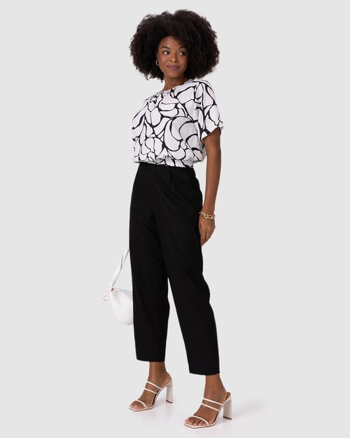 Blusa Cropped Feminina Abstrata Barra Com Elástico Em Viscose