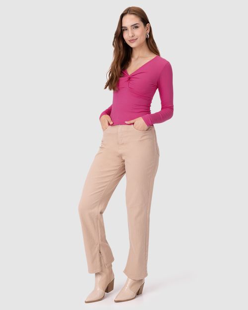 Blusa Justa Feminina Decote Com Torção Em Malha Viscose Canelada