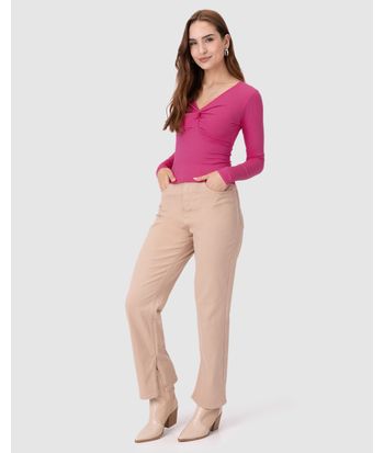 Blusa Justa Feminina Decote Com Torção Em Malha Viscose Canelada