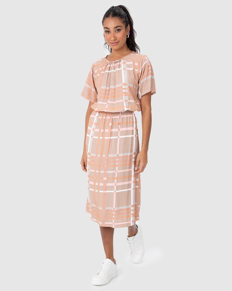 Saia Midi Feminina Xadrez Bolso Faca Em Viscose