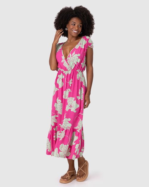 Vestido Midi Feminino Recorte Franzido Barra Em Viscolinho